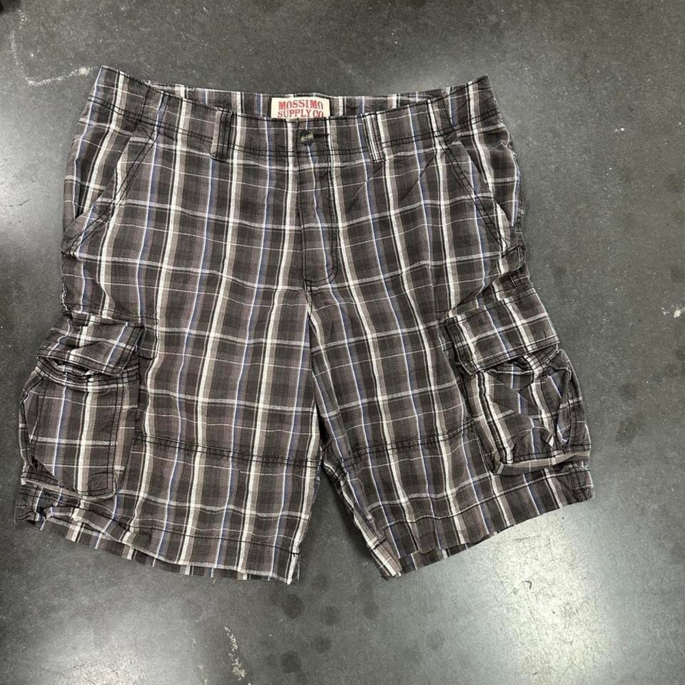 Mossimo Supply Co. grey skater Y2K plaid cargo shorts with pockets Sz 38x11